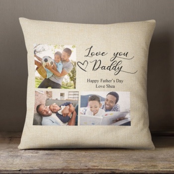Luxury Personalised Photo Cushion - Inner Pad Included - Love you Daddy